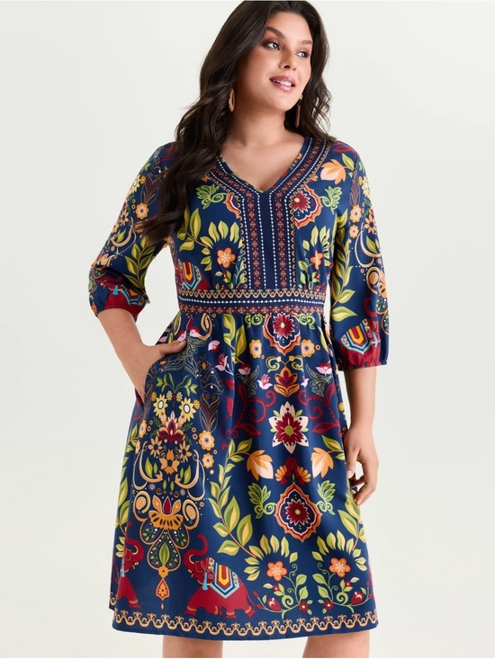 BloomChic Dresses & Skirts - BloomChic Navy Floral Paisley Midi Dress Bohemian style 14-16